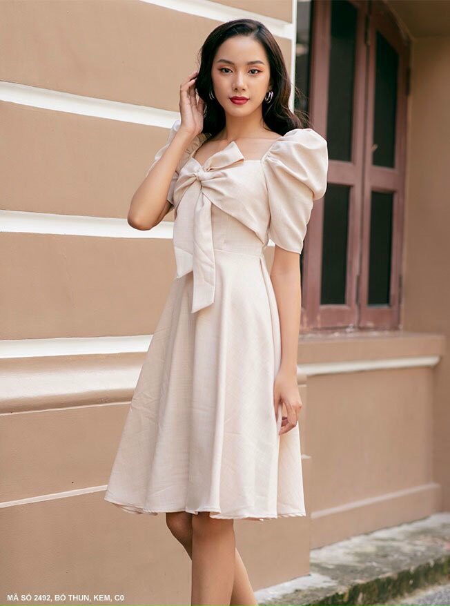 Đầm Xòe Tay Ngắn Phòng Thắc Nơ - DN2492